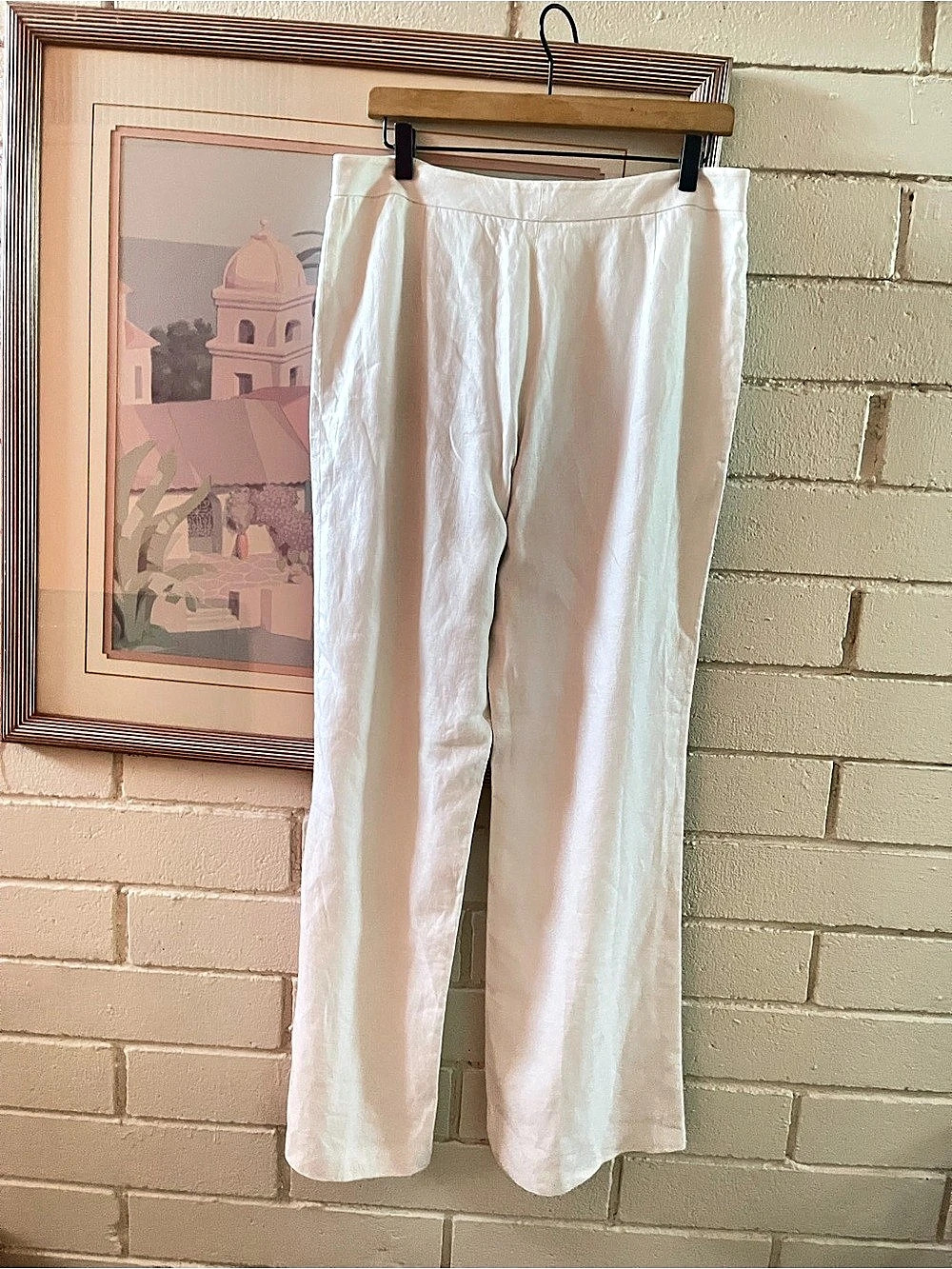 Linen Lafayette 148 New York Straight Leg Pants in White Size 10
